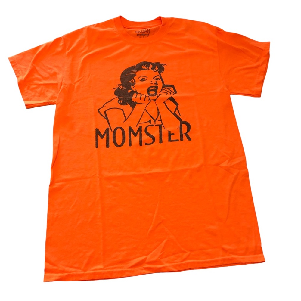 Vintage, Retro Style Momster T-Shirt, Orange & Black Gildan Dry Blend SZ M